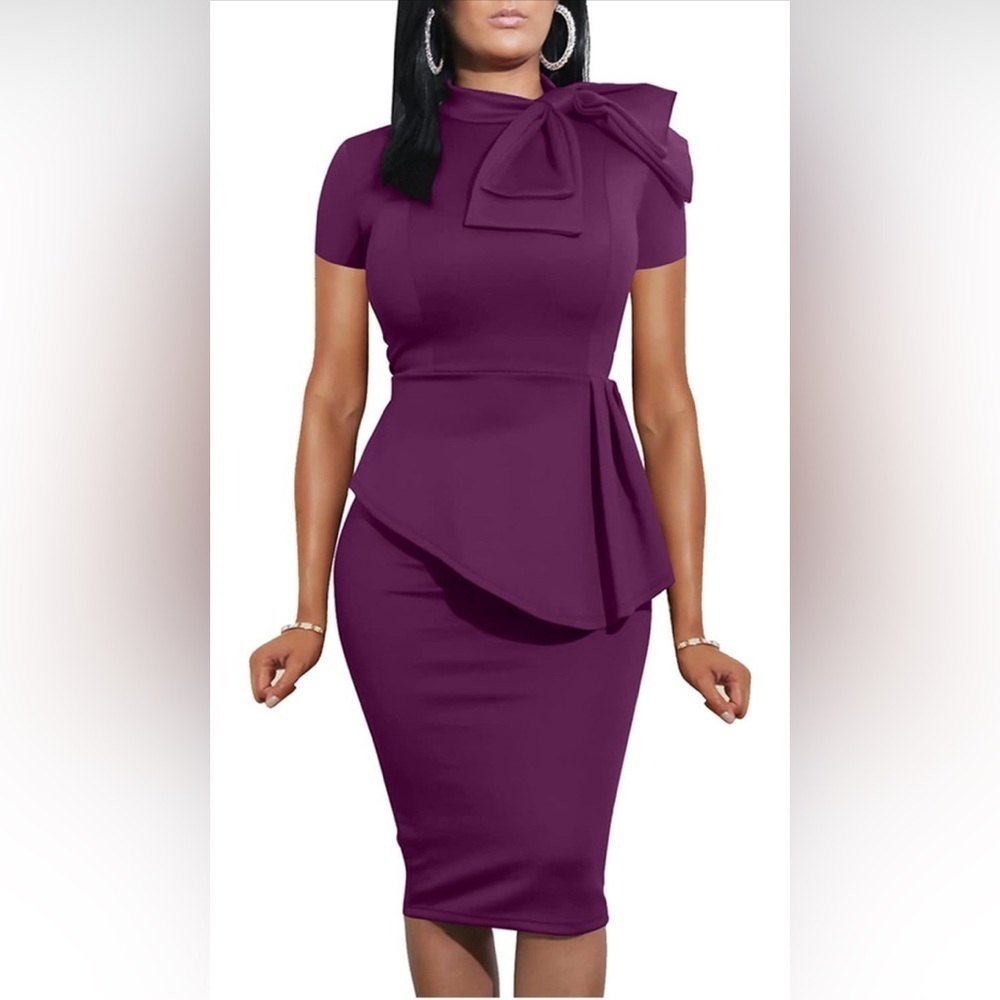 NEW- Fashion Short Sleeve Bow Club Ruffle Pencil Party Dress  SIZE: Small (4-6)